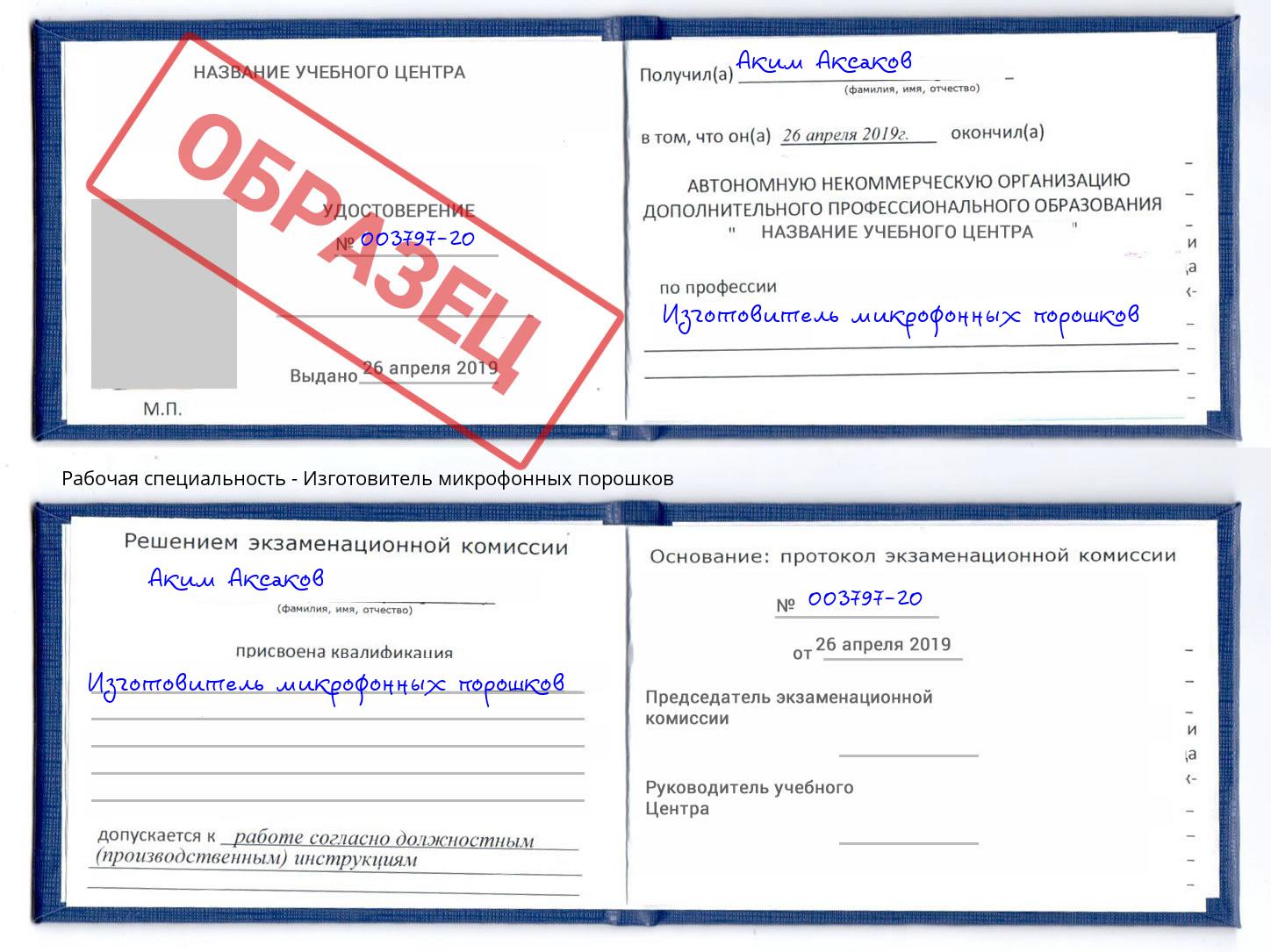 Изготовитель микрофонных порошков Кизляр