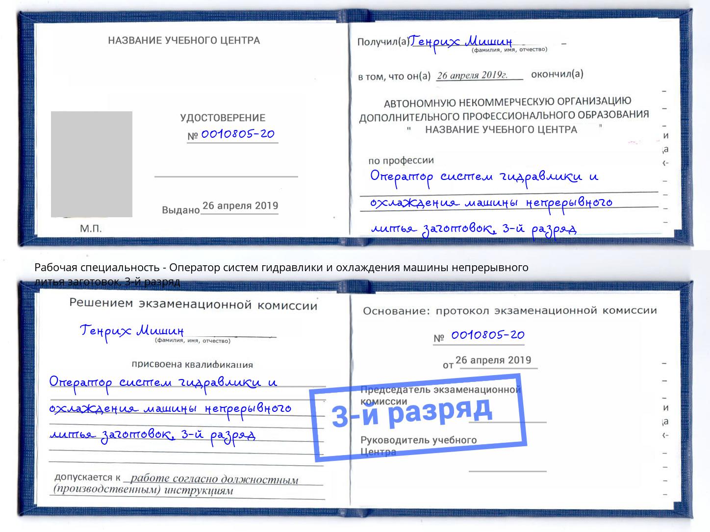 корочка 3-й разряд Оператор систем гидравлики и охлаждения машины непрерывного литья заготовок Кизляр