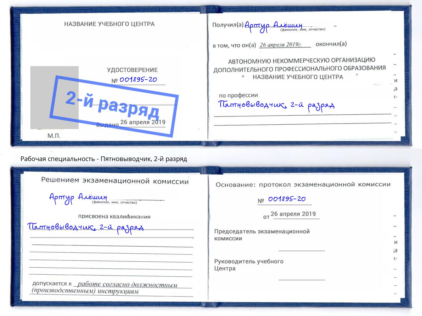 корочка 2-й разряд Пятновыводчик Кизляр