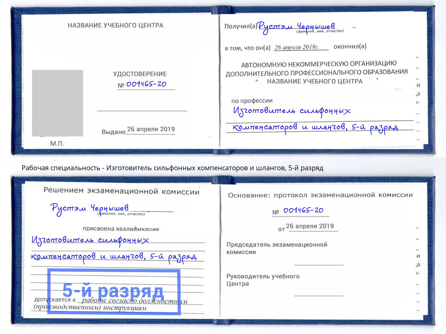 корочка 5-й разряд Изготовитель сильфонных компенсаторов и шлангов Кизляр