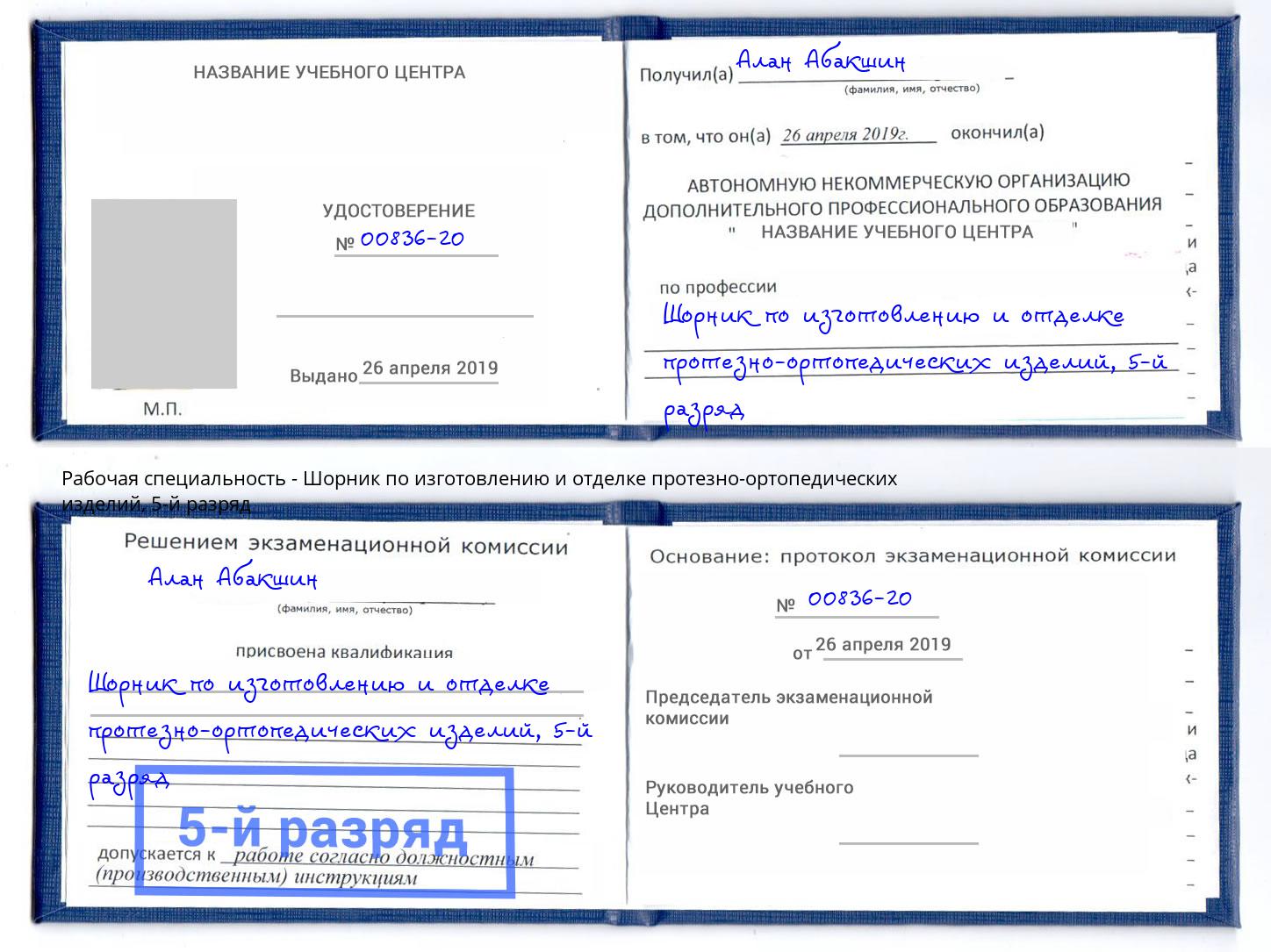 корочка 5-й разряд Шорник по изготовлению и отделке протезно-ортопедических изделий Кизляр