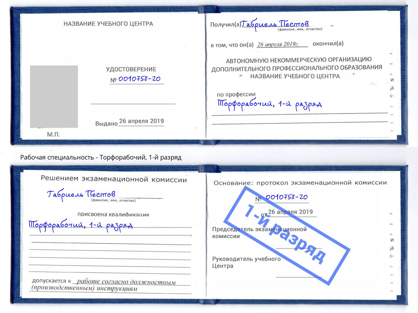 корочка 1-й разряд Торфорабочий Кизляр
