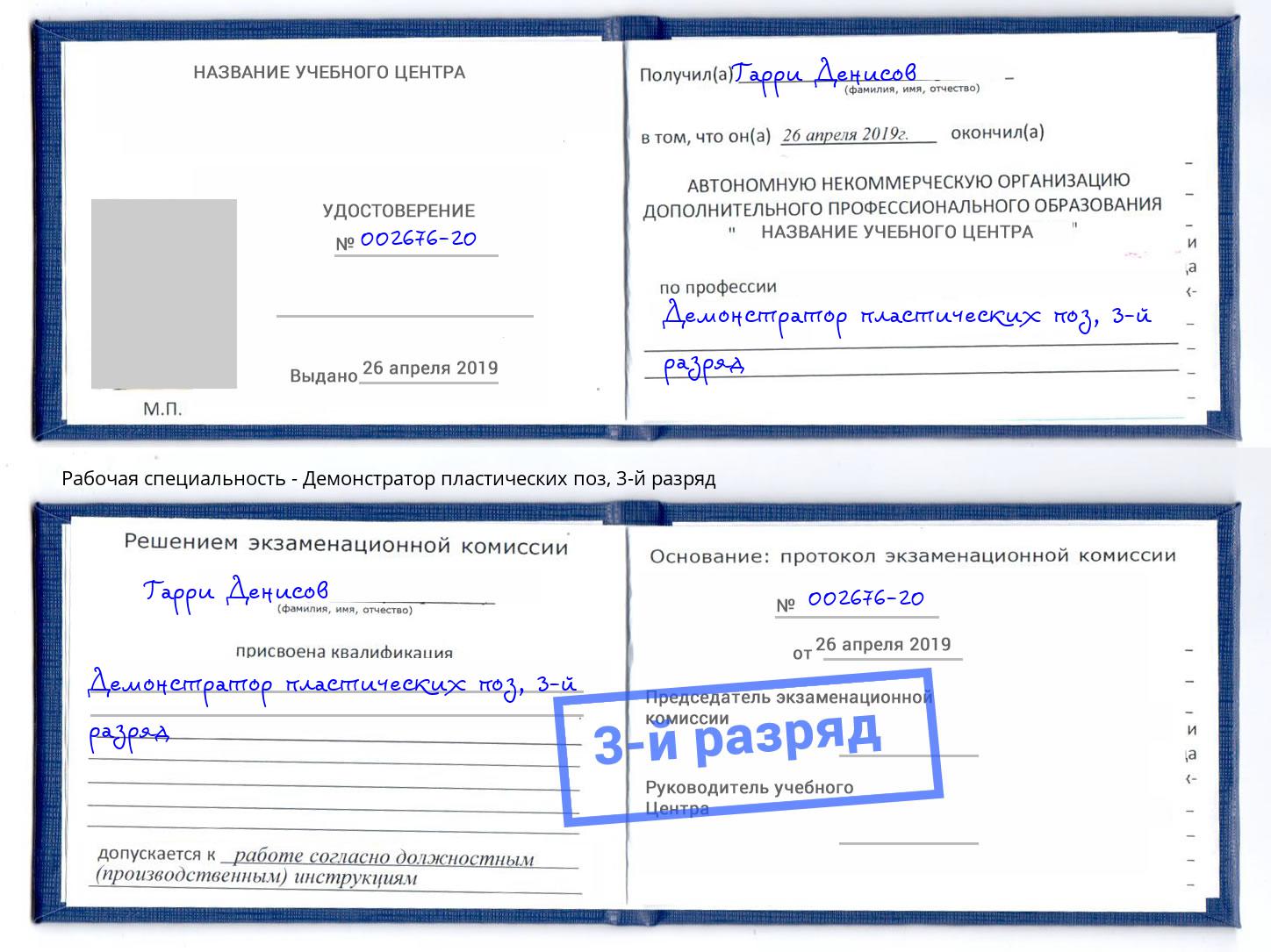 корочка 3-й разряд Демонстратор пластических поз Кизляр