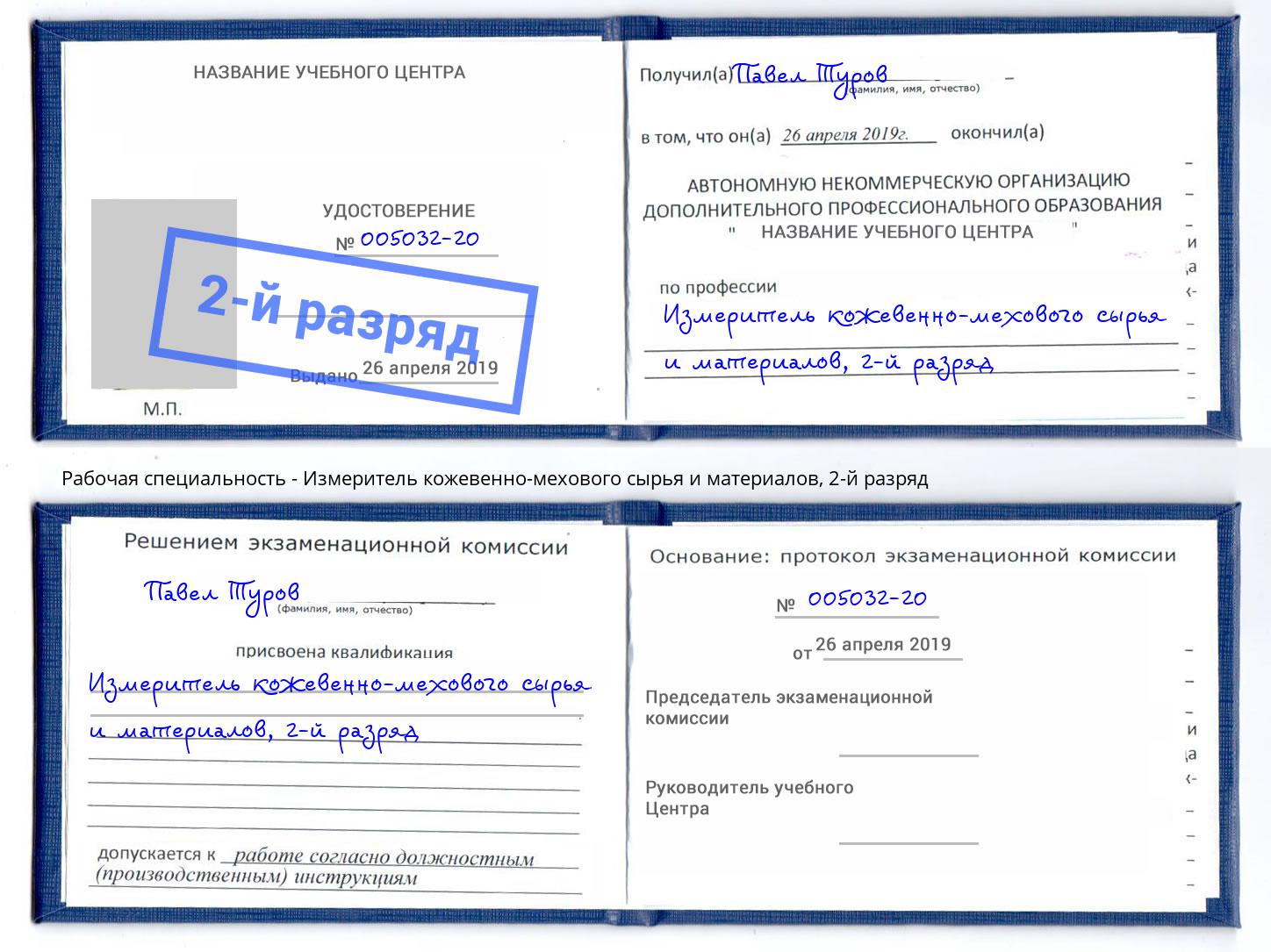 корочка 2-й разряд Измеритель кожевенно-мехового сырья и материалов Кизляр