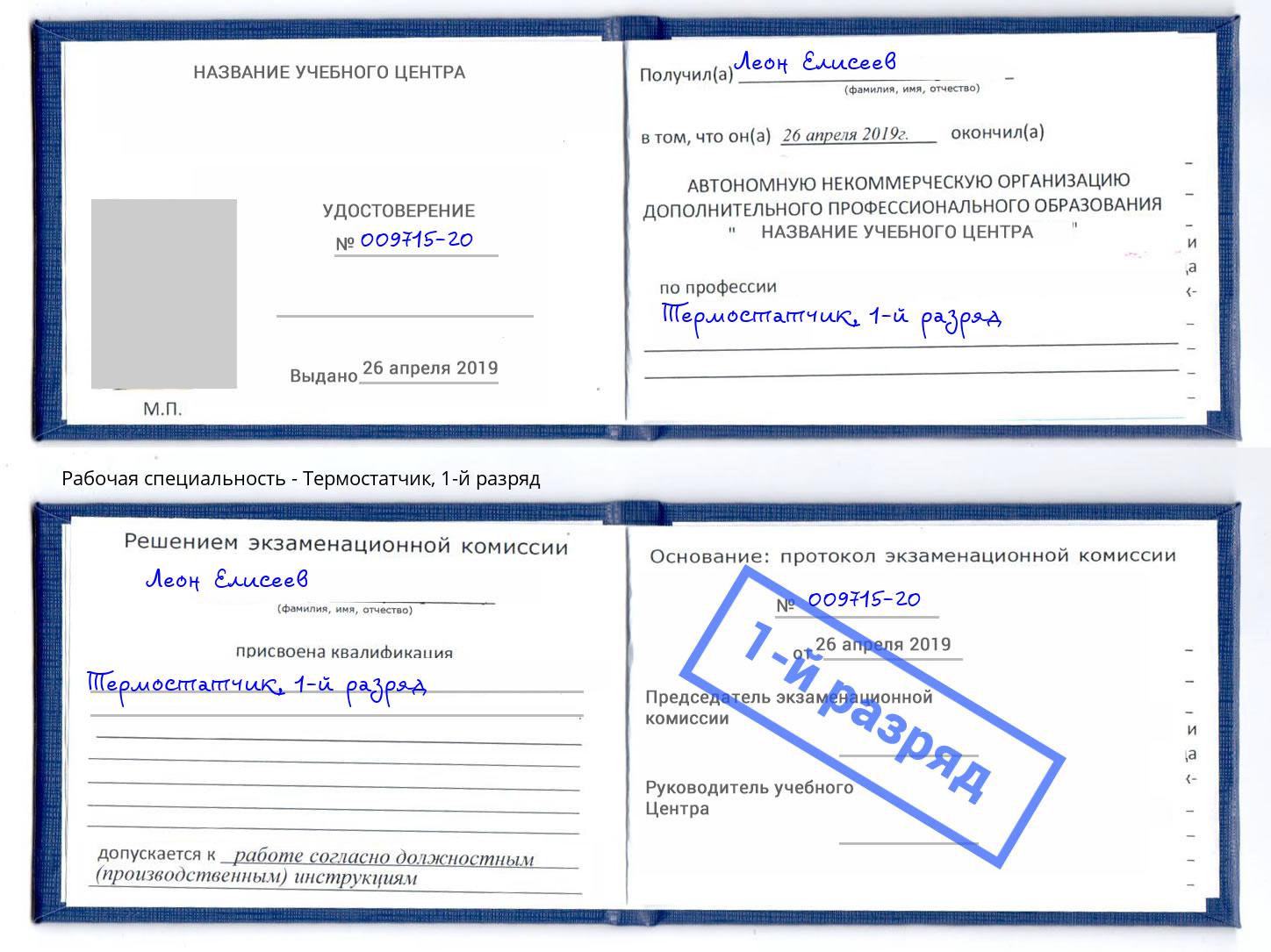 корочка 1-й разряд Термостатчик Кизляр