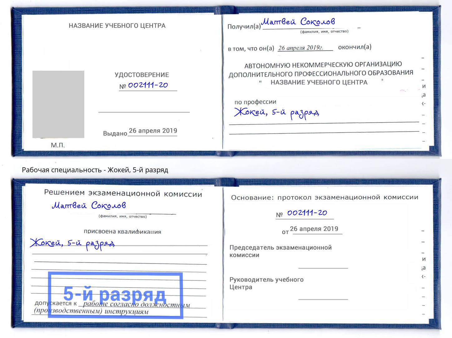 корочка 5-й разряд Жокей Кизляр